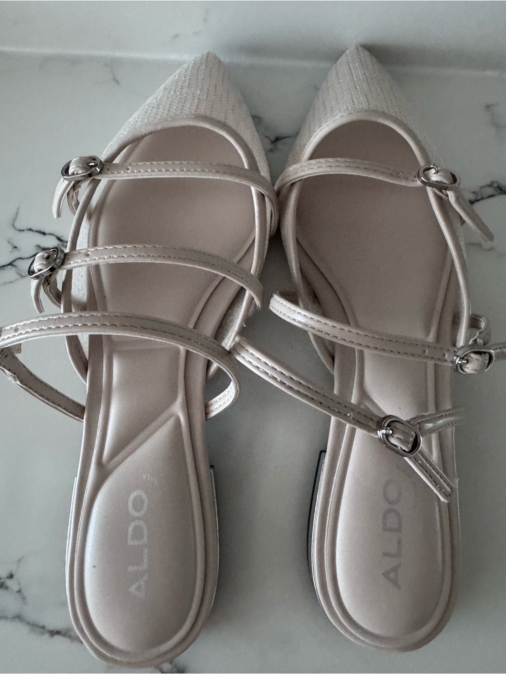 ALDO Pale Beige Pointed-Toe Strappy Flats